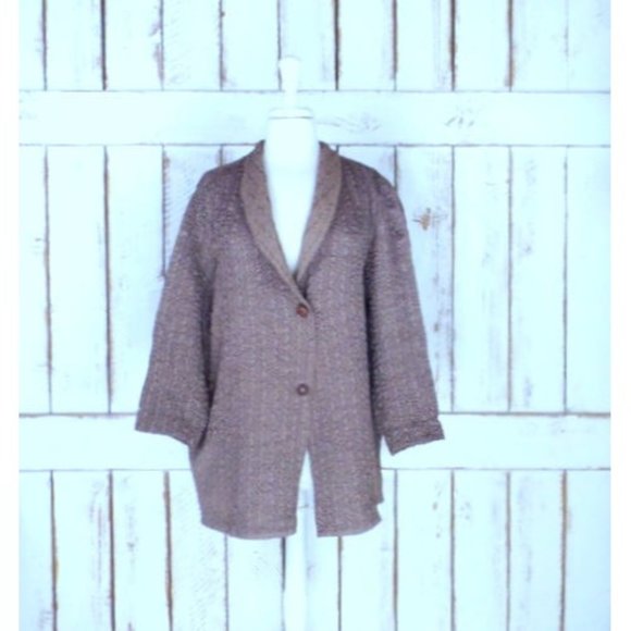 Sweaters - Vintage taupe beige brown crinkle oversized cardigan shirt top